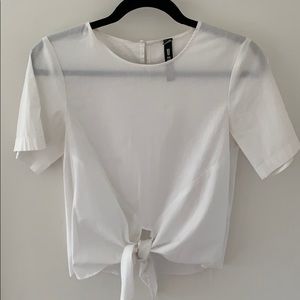 White Tie Front T-Shirt Blouse